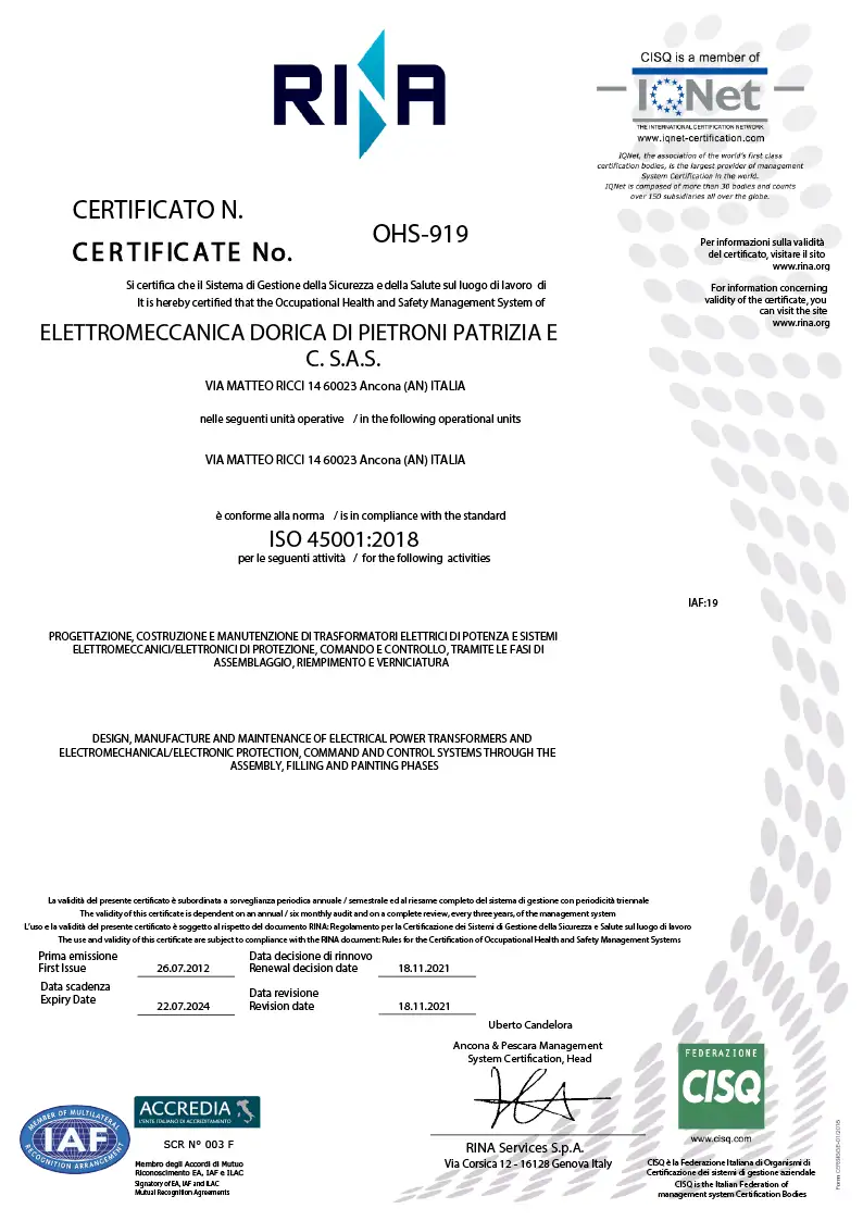Certificazione ISO 45001:2018